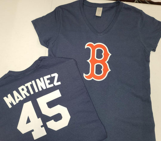 MLB Team Apparel Womens Boston Red Sox PEDRO MARTINEZ V-Neck Baseball Shirt NAVY
