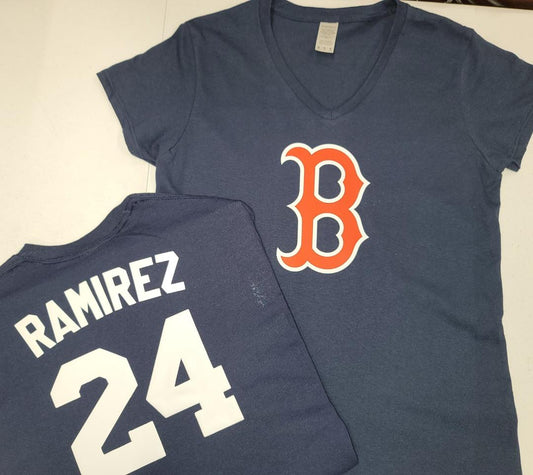 MLB Team Apparel Womens Boston Red Sox MANNY RAMIREZ V-Neck Baseball Shirt NAVY
