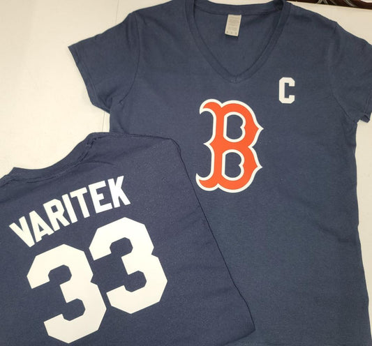 MLB Team Apparel Womens Boston Red Sox JASON VARITEK V-Neck Baseball Shirt NAVY