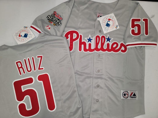 Majestic Philadelphia Phillies CARLOS RUIZ 2008 World Series Champions Baseball Jersey GRAY All Sizes