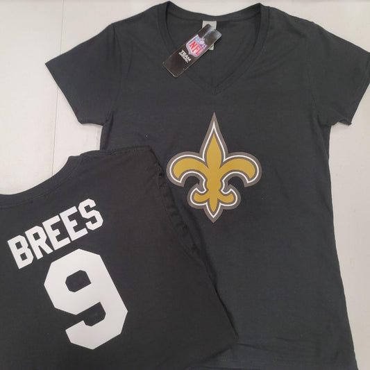 NFL Team Apparel Womens New Orleans Saints DREW BREES V-Neck Football Shirt BLACK
