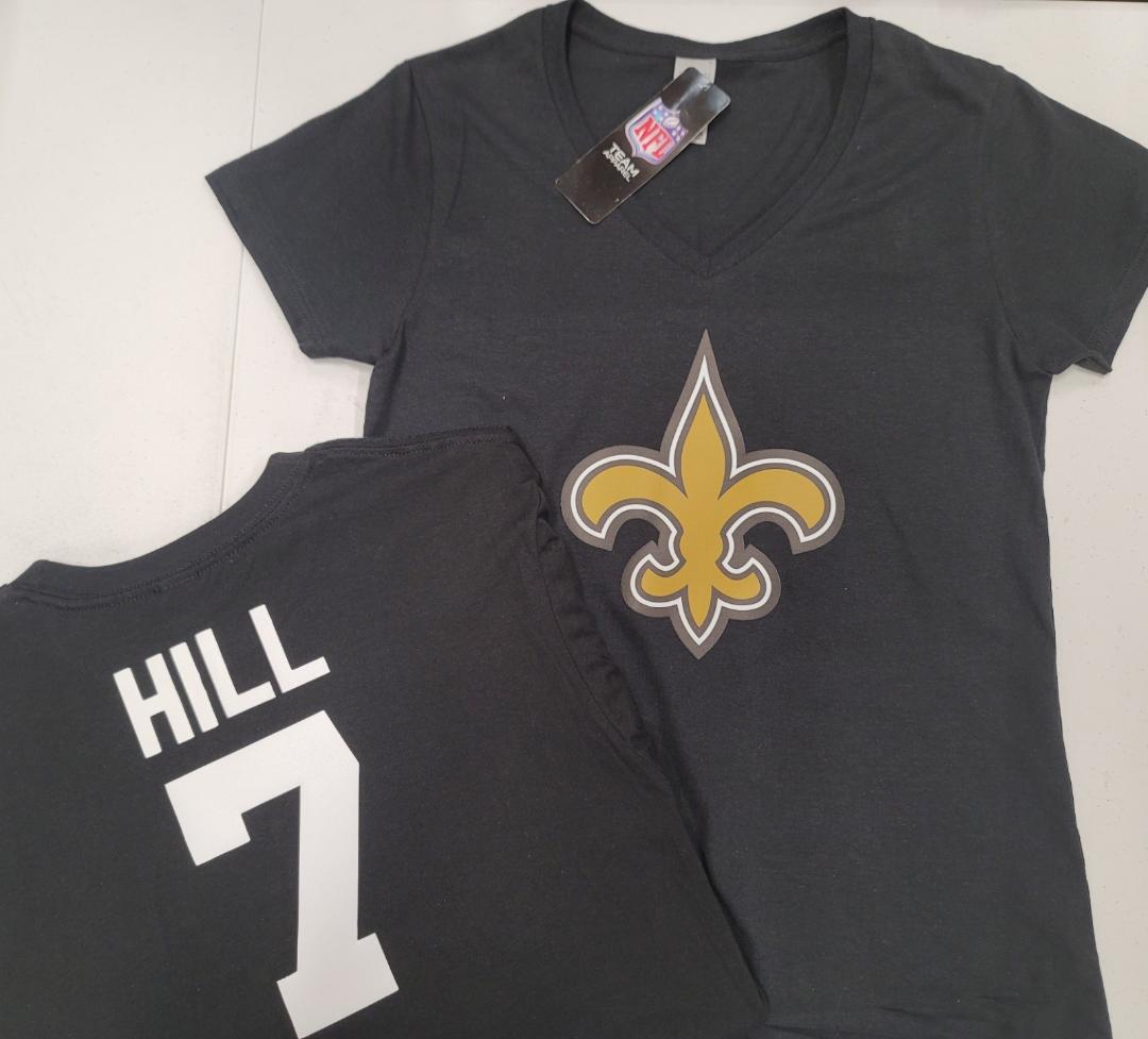 NFL Team Apparel Womens New Orleans Saints TAYSOM HILL V-Neck Football Shirt BLACK