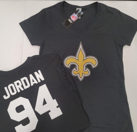 NFL Team Apparel Womens New Orleans Saints CAMERON JORDAN V-Neck Football Shirt BLACK
