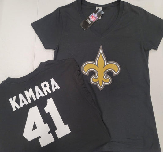 NFL Team Apparel Womens New Orleans Saints ALVIN KAMARA V-Neck Football Shirt BLACK