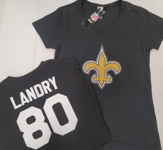 NFL Team Apparel Womens New Orleans Saints JARVIS LANDRY V-Neck Football Shirt BLACK