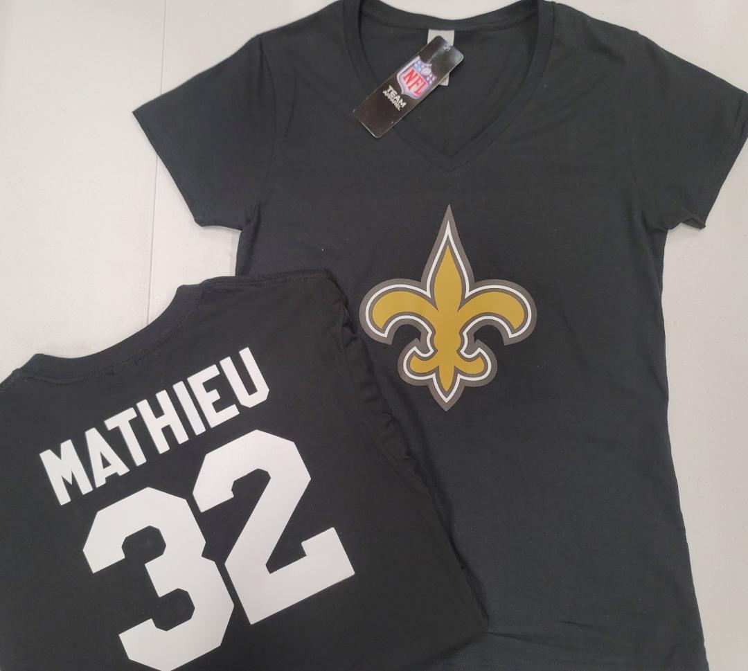 NFL Team Apparel Womens New Orleans Saints TYRANN MATHIEU V-Neck Football Shirt BLACK