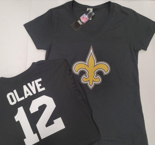 NFL Team Apparel Womens New Orleans Saints CHRIS OLAVE V-Neck Football Shirt BLACK