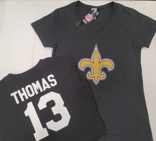 NFL Team Apparel Womens New Orleans Saints MICHAEL THOMAS V-Neck Football Shirt BLACK
