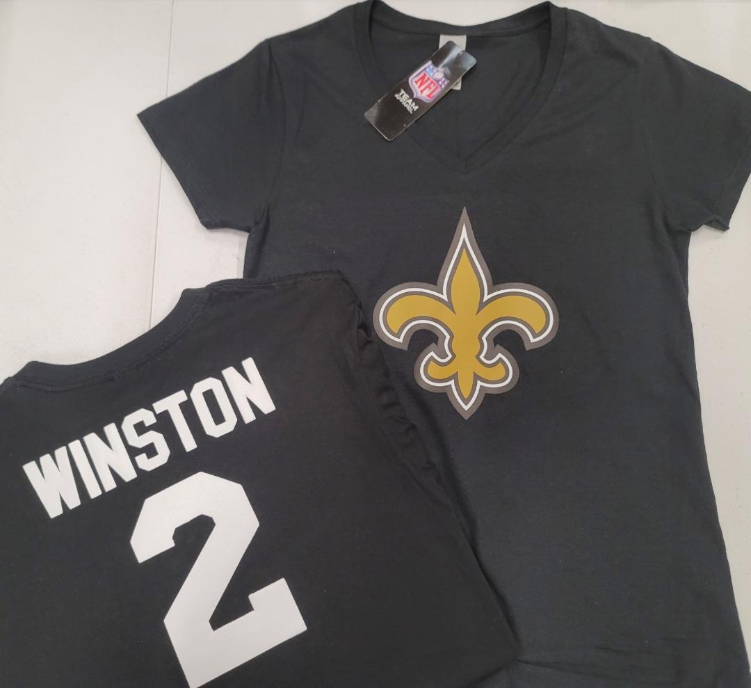 NFL Team Apparel Womens New Orleans Saints JAMEIS WINSTON V-Neck Football Shirt BLACK