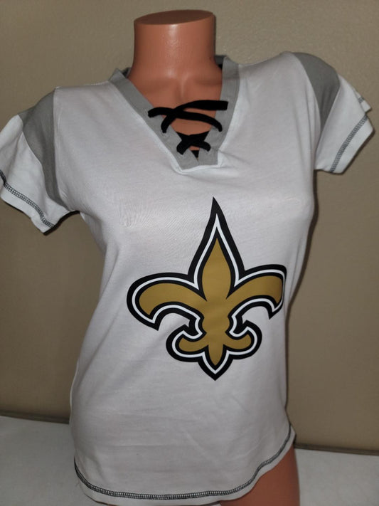 Womens Ladies NFL Team Apparel NEW ORLEANS SAINTS "Laces" Football Jersey SHIRT White