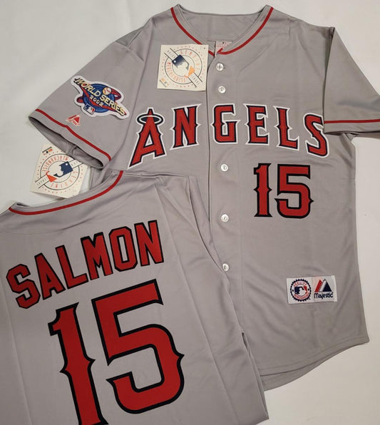Majestic Anaheim Angels TIM SALMON 2002 World Series Baseball Jersey GRAY
