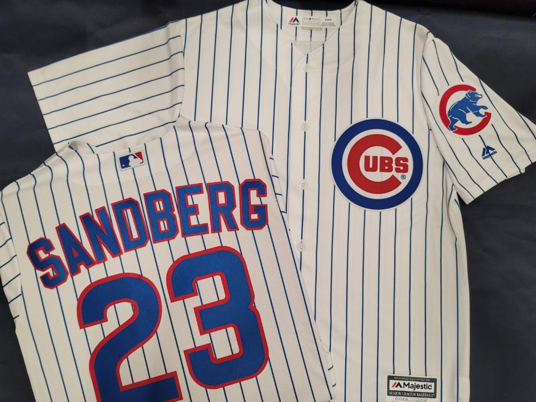 Majestic Chicago Cubs RYNE SANDBERG Vintage Baseball Jersey WHITE P/S