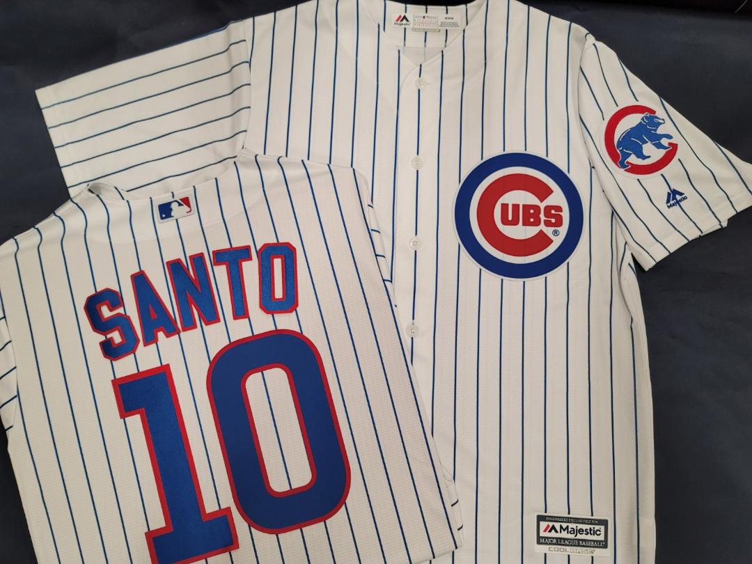 Majestic Chicago Cubs RON SANTO Vintage Baseball Jersey WHITE P/S