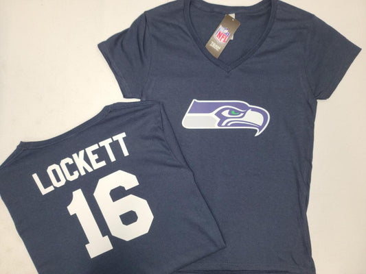 NFL Team Apparel Womens Seattle Seahawks TYLER LOCKETT V-Neck Football Shirt NAVY