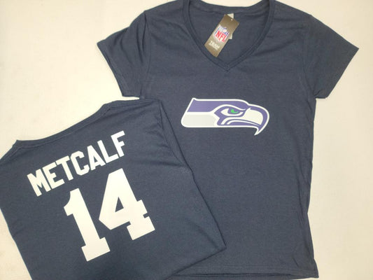 NFL Team Apparel Womens Seattle Seahawks DK METCALF V-Neck Football Shirt NAVY