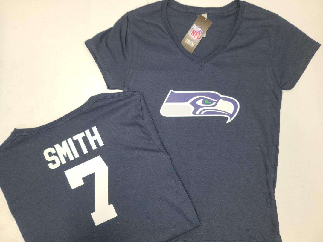 NFL Team Apparel Womens Seattle Seahawks GENO SMITH V-Neck Football Shirt NAVY