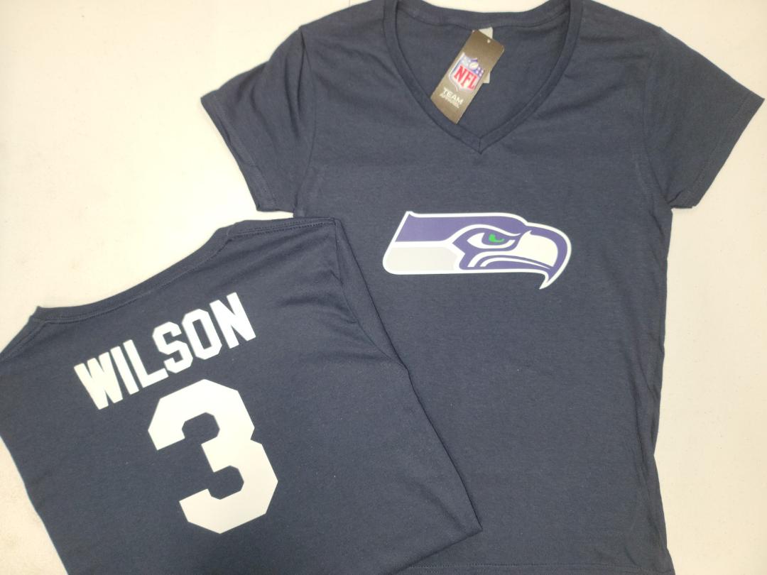 NFL Team Apparel Womens Seattle Seahawks RUSSELL WILSON V-Neck Football Shirt NAVY