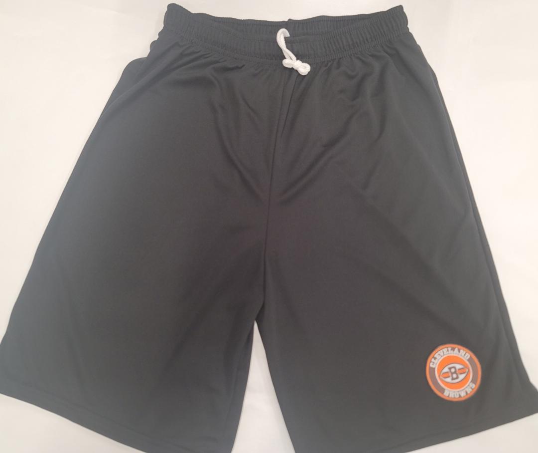 Mens NFL CLEVELAND BROWNS Moisture Wick Dri Fit SHORTS Embroidered Logo BLACK