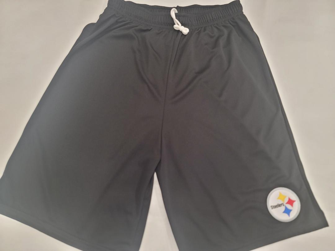 Mens NFL PITTSBURGH STEELERS Moisture Wick Dri Fit SHORTS Embroidered Logo BLACK