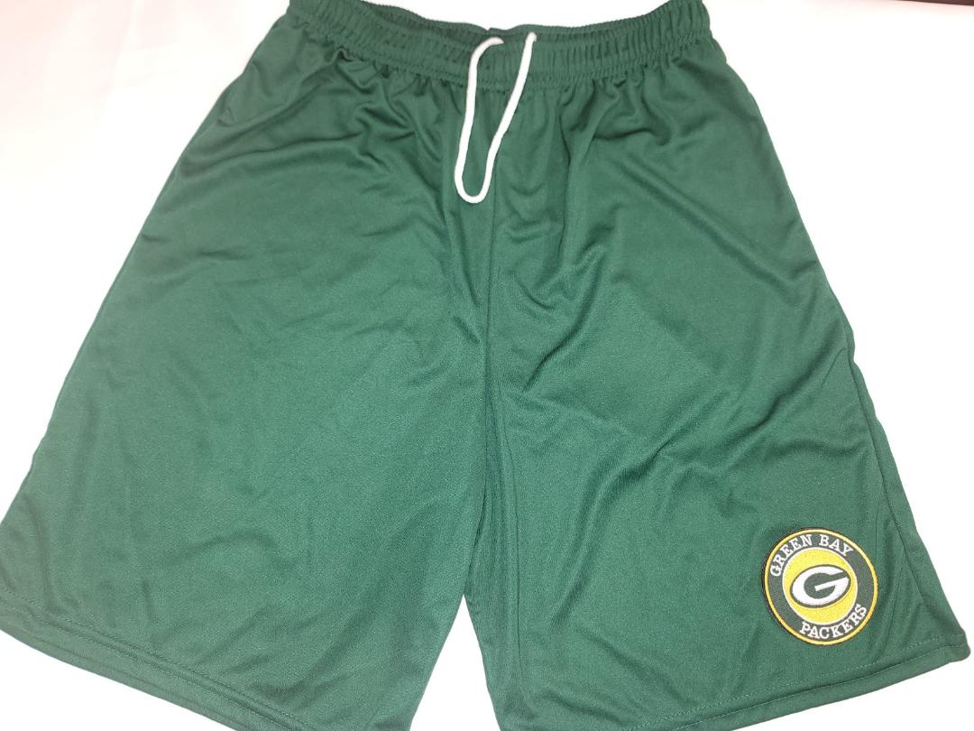 Mens NFL GREEN BAY PACKERS Moisture Wick Dri Fit SHORTS Embroidered Logo GREEN