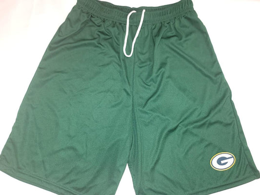 Mens NFL GREEN BAY PACKERS Moisture Wick Dri Fit SHORTS Embroidered Logo GREEN