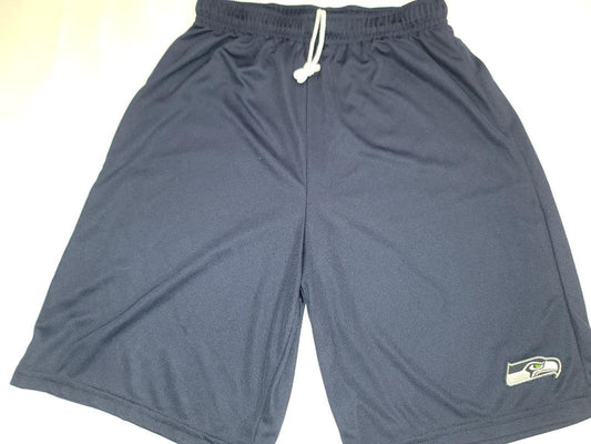 Mens NFL SEATTLE SEAHAWKS Moisture Wick Dri Fit SHORTS Embroidered Logo NAVY