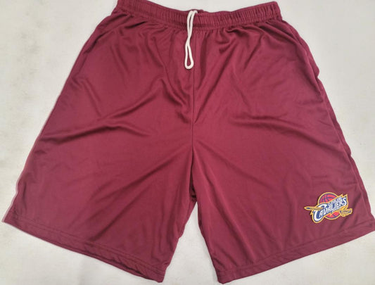 Mens NBA CLEVELAND CAVALIERS Moisture Wick Dri Fit SHORTS Embroidered Logo MAROON