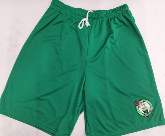 Mens NBA BOSTON CELTICS Moisture Wick Dri Fit SHORTS Embroidered Logo GREEN