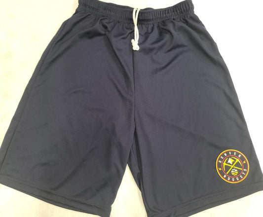 Mens NBA DENVER NUGGETS Moisture Wick Dri Fit SHORTS Embroidered Logo NAVY