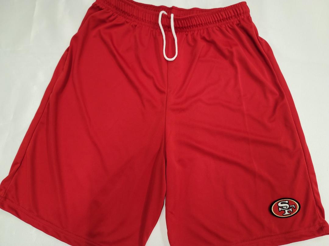 Mens NFL SAN FRANCISCO 49ers Moisture Wick Dri Fit SHORTS W/POCKETS Embroidered Logo RED