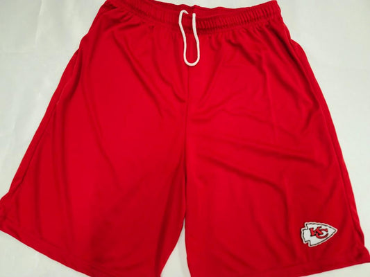 Mens NFL KANSAS CITY CHIEFS Moisture Wick Dri Fit SHORTS Embroidered Logo RED