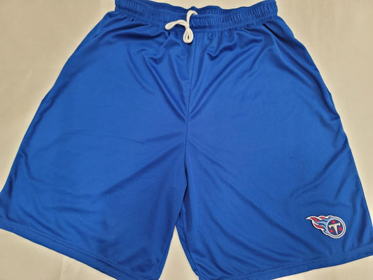 Mens NFL TENNESSEE TITANS Moisture Wick Dri Fit SHORTS W/POCKETS Embroidered Logo ROYAL