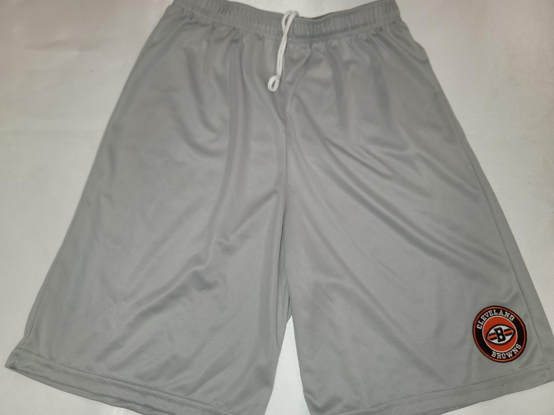 Mens NFL Team Apparel CLEVELAND BROWNS Moisture Wick Dri Fit SHORTS Embroidered Logo SILVER