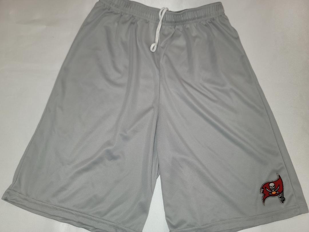 Mens NFL Team Apparel TAMPA BAY BUCCANEERS Moisture Wick Dri Fit SHORTS Embroidered Logo SILVER