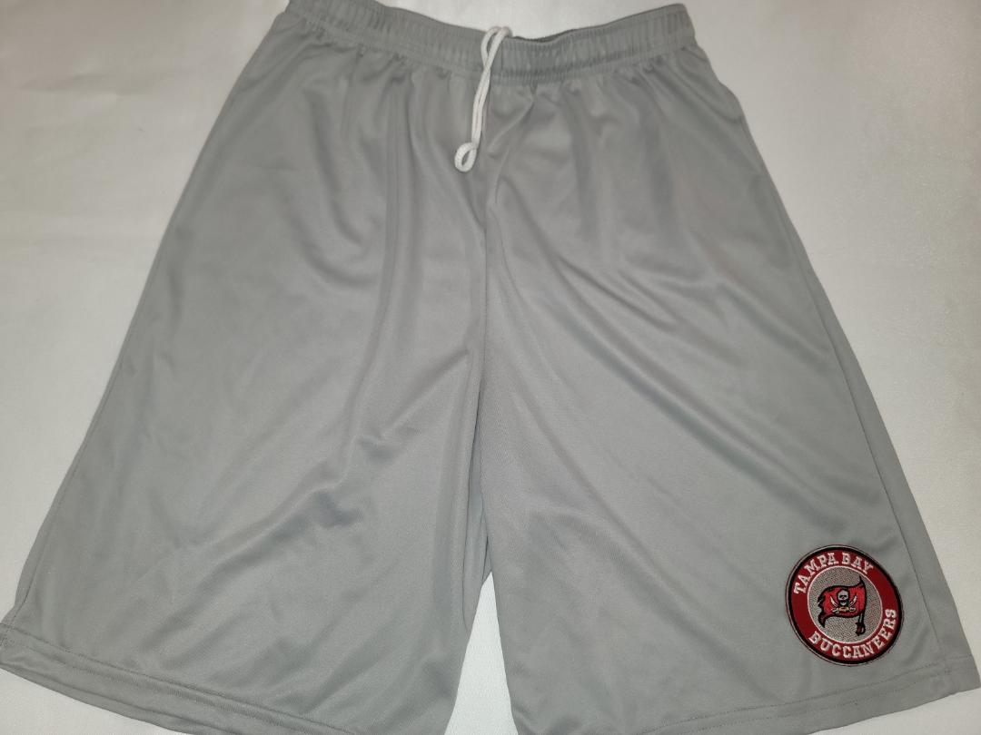 Mens NFL Team Apparel TAMPA BAY BUCCANEERS Moisture Wick Dri Fit SHORTS Embroidered Logo SILVER