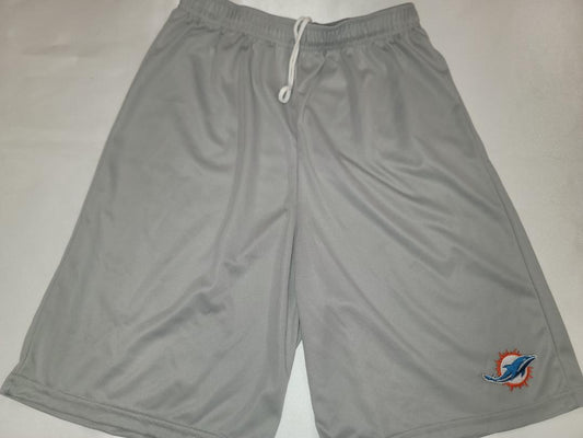 Mens NFL Team Apparel MIAMI DOLPHINS Moisture Wick Dri Fit SHORTS Embroidered Logo SILVER