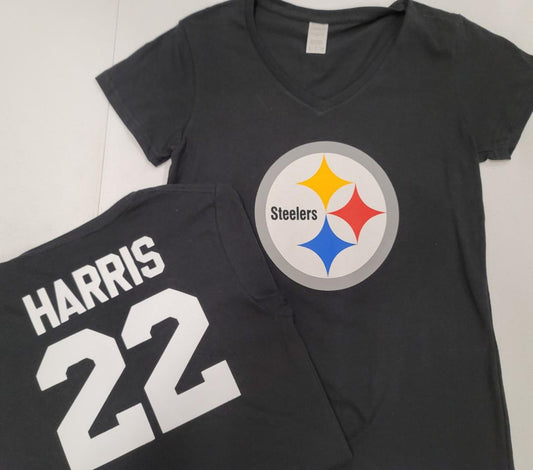 NFL Team Apparel Womens Pittsburgh Steelers NAJEE HARRIS V-Neck Football Shirt BLACK