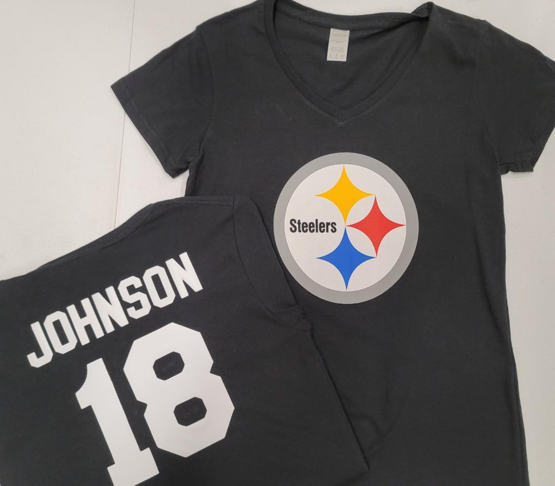NFL Team Apparel Womens Pittsburgh Steelers DIONTEE JOHNSON V-Neck Football Shirt BLACK