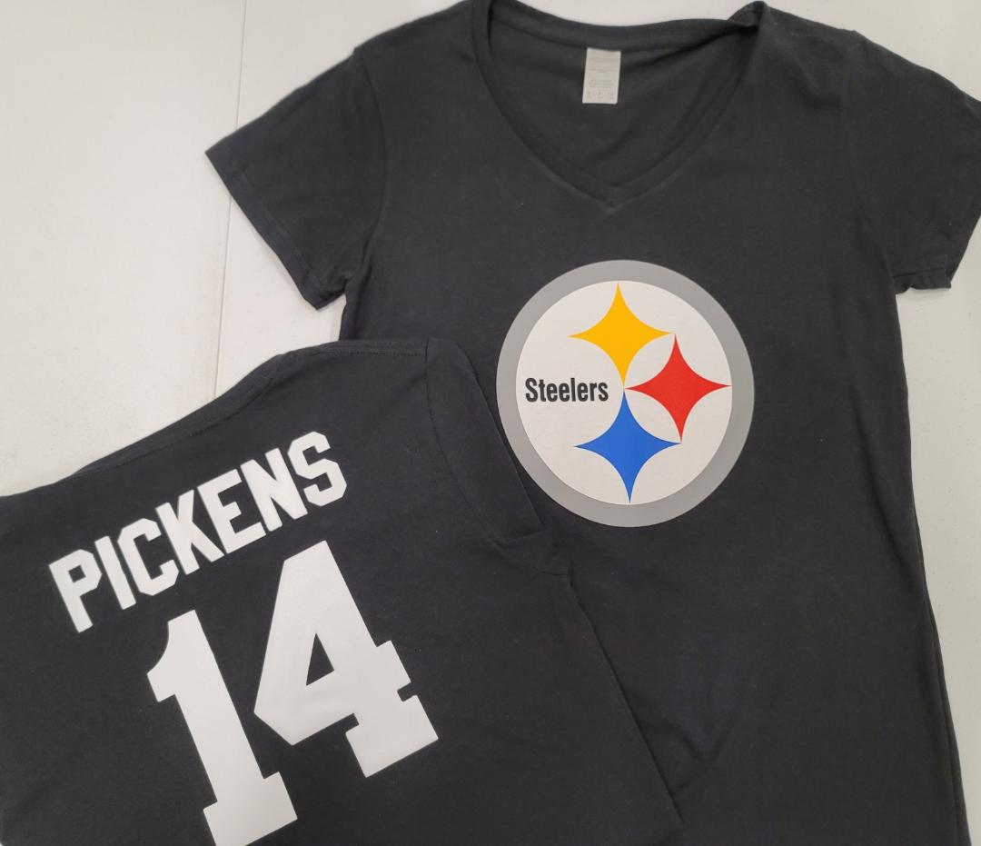 NFL Team Apparel Womens Pittsburgh Steelers GEORGE PICKENS V-Neck Football Shirt BLACK