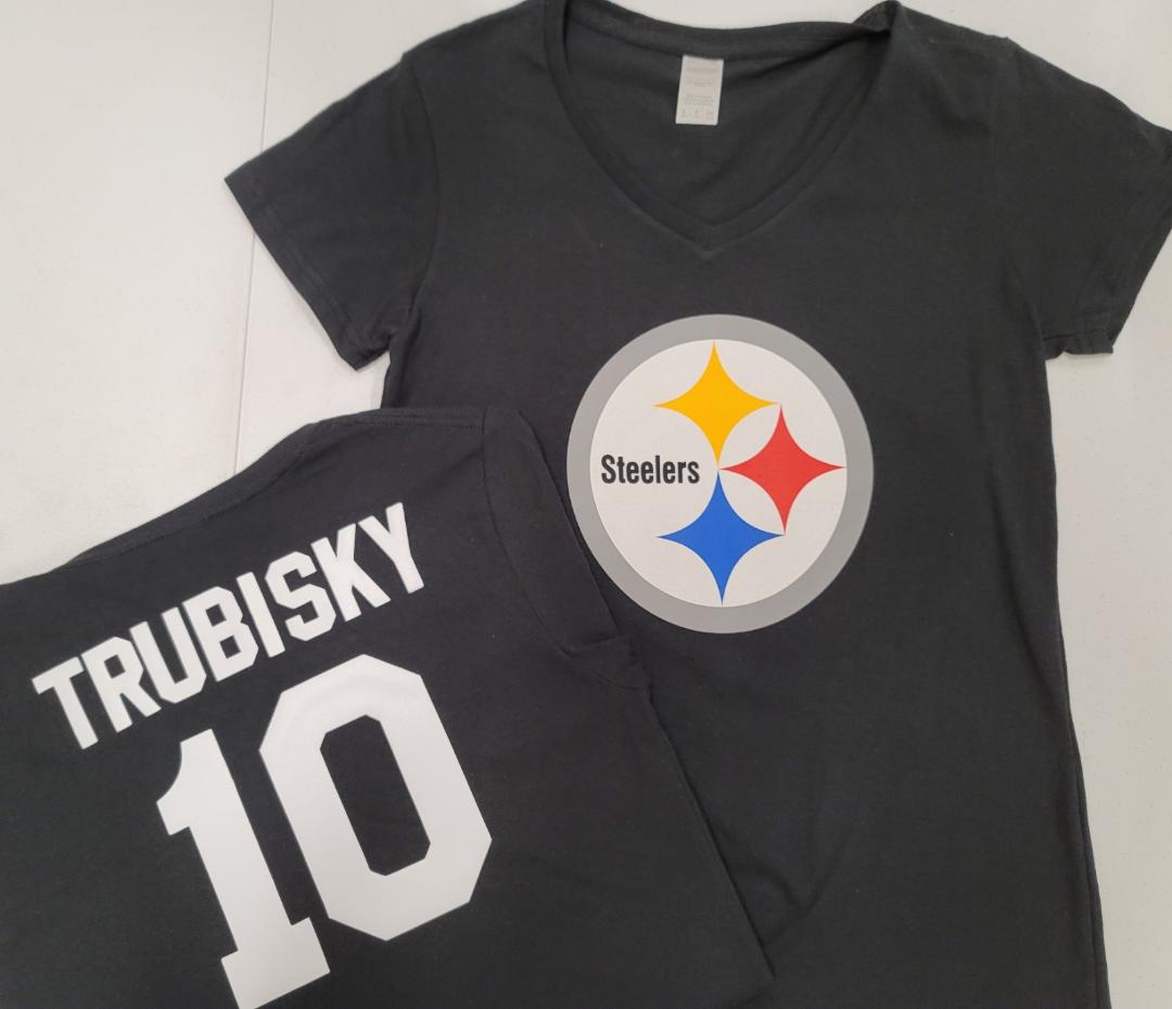 NFL Team Apparel Womens Pittsburgh Steelers MITCH TRUBISKY V-Neck Football Shirt BLACK