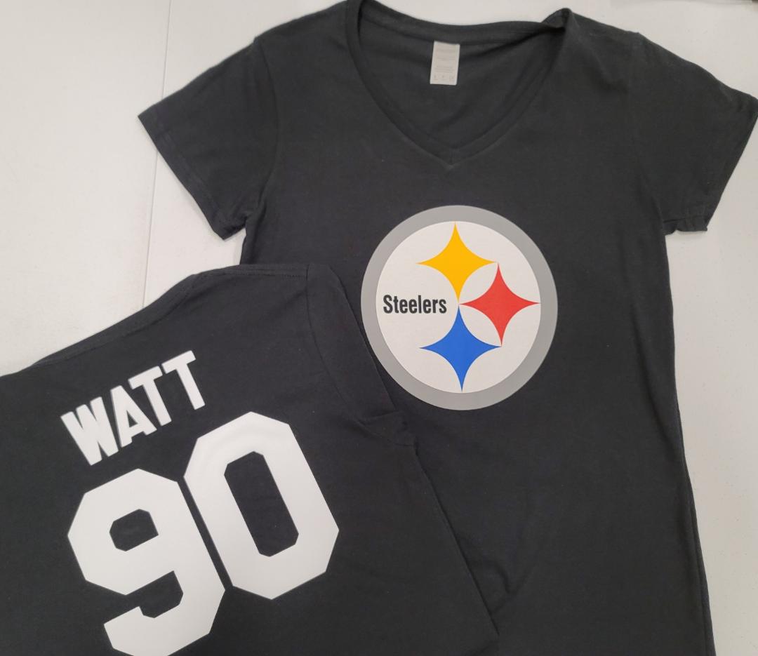 NFL Team Apparel Womens Pittsburgh Steelers TJ WATT V-Neck Football Shirt BLACK