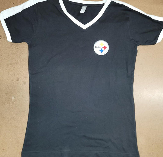 WOMENS NFL Team Apparel PITTSBURGH STEELERS V-Neck Ringer Shirt BLACK