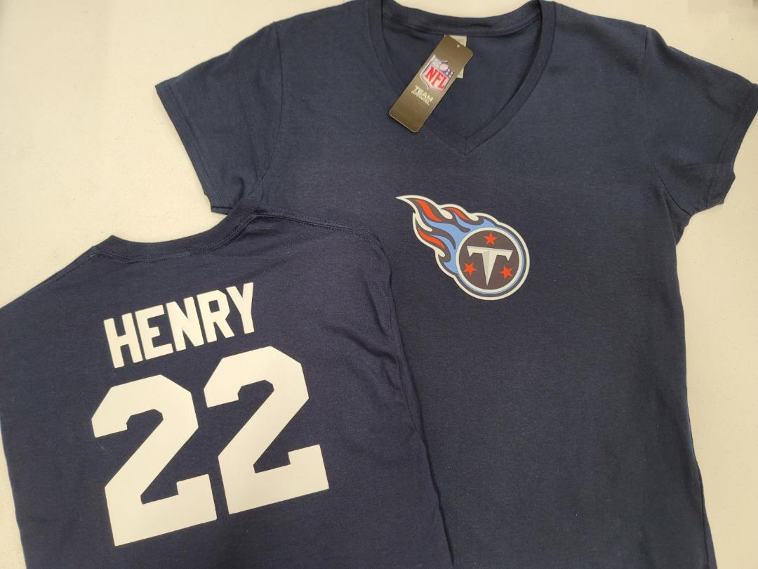 NFL Team Apparel Womens Tennessee Titans DERRICK HENRY V-Neck Football Shirt NAVY