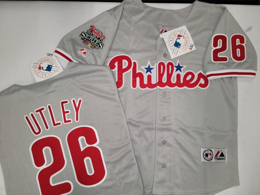 Majestic Philadelphia Phillies CHASE UTLEY 2008 World Series Champions Baseball Jersey GRAY All Sizes