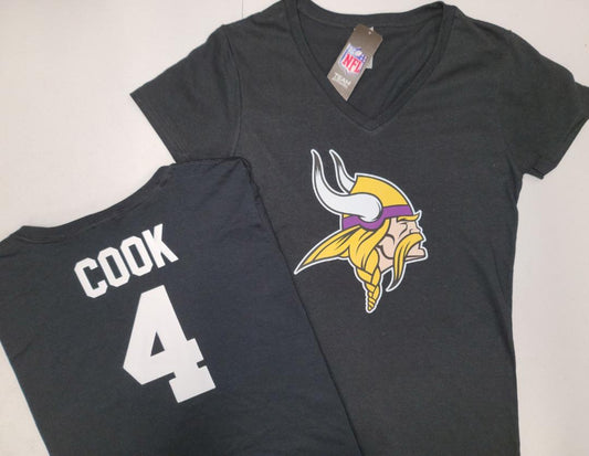 NFL Team Apparel Womens Minnesota Vikings DALVIN COOK V-Neck Football Shirt BLACK