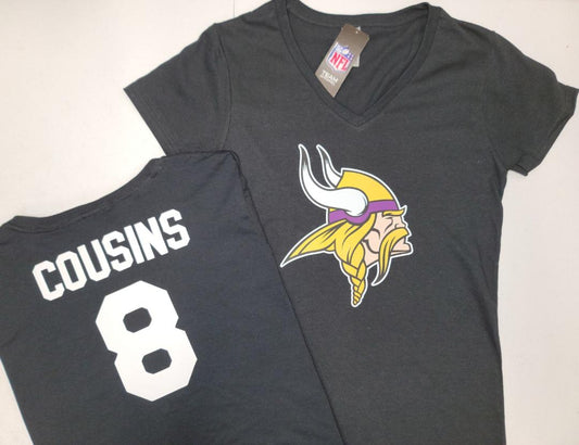 NFL Team Apparel Womens Minnesota Vikings KIRK COUSINS V-Neck Football Shirt BLACK