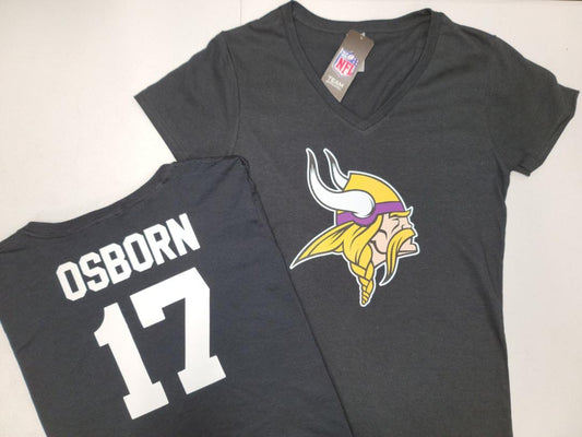 NFL Team Apparel Womens Minnesota Vikings KJ OSBORN V-Neck Football Shirt BLACK