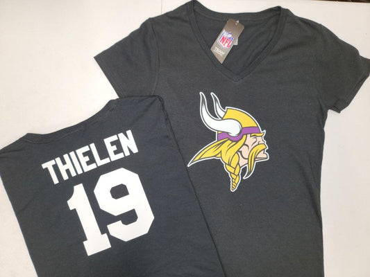 NFL Team Apparel Womens Minnesota Vikings ADAM THIELEN V-Neck Football Shirt BLACK