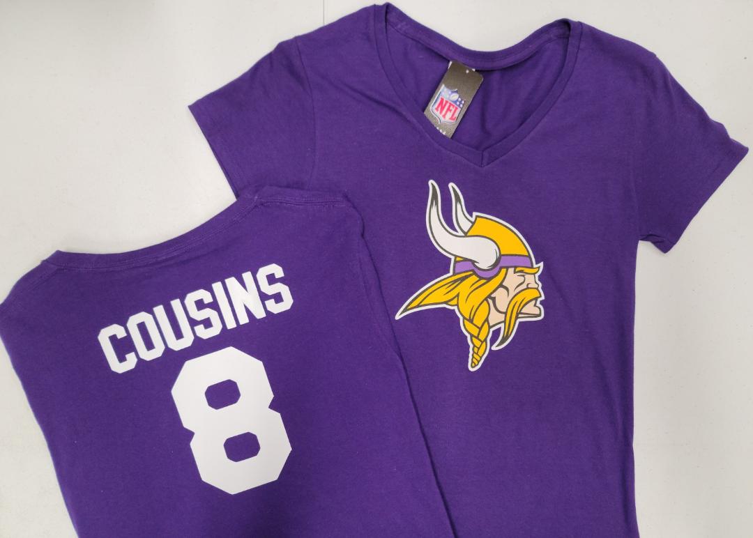 NFL Team Apparel Womens Minnesota Vikings KIRK COUSINS V-Neck Football Shirt PURPLE