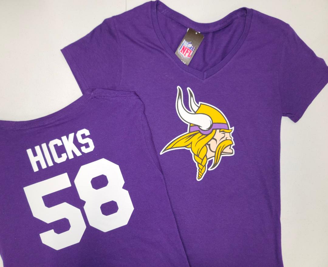 NFL Team Apparel Womens Minnesota Vikings JORDAN HICKS V-Neck Football Shirt PURPLE